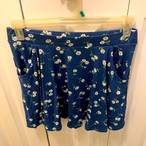 Blue Floral Skater Skirt With Pockets